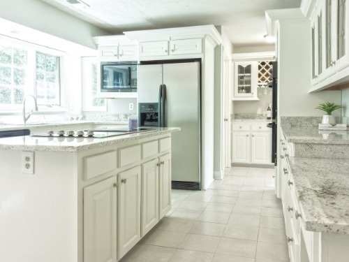 grey and white tiles in bathroom